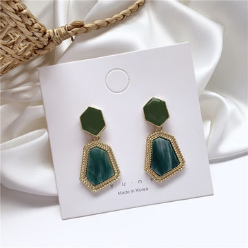 Vintage Simple Green Resin Stone Geometric Drop Earrings For Women Retro Elegant Fashion Party Jewelry Dangle Boucle D'oreille daiiibabyyy